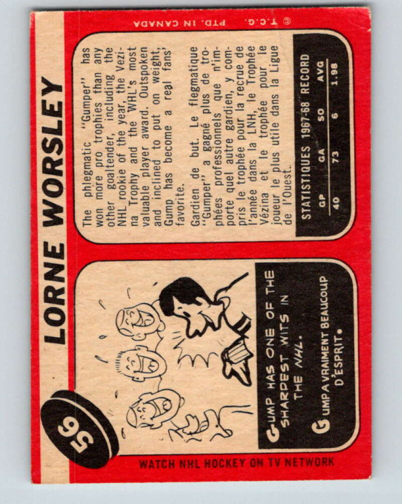 1968-69 O-Pee-Chee #56 Gump Worsley Montreal Canadiens V974