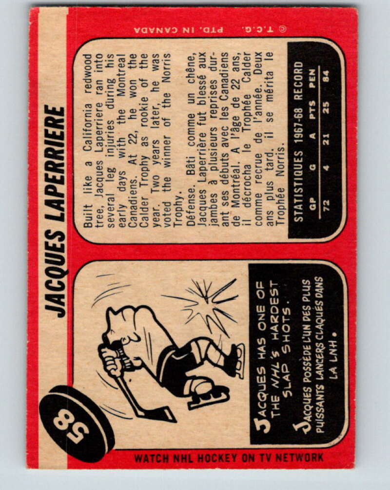 1968-69 O-Pee-Chee #58 Jacques Laperriere Montreal Canadiens V977