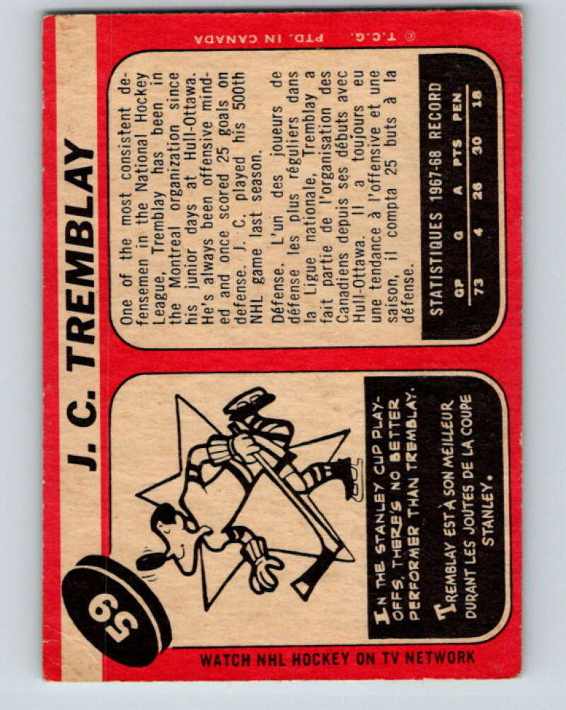 1968-69 O-Pee-Chee #59 J.C. Tremblay Montreal Canadiens V978