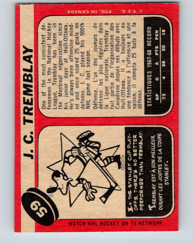 1968-69 O-Pee-Chee #59 J.C. Tremblay Montreal Canadiens V979