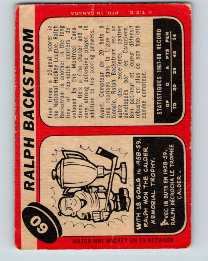 1968-69 O-Pee-Chee #60 Ralph Backstrom Montreal Canadiens V980