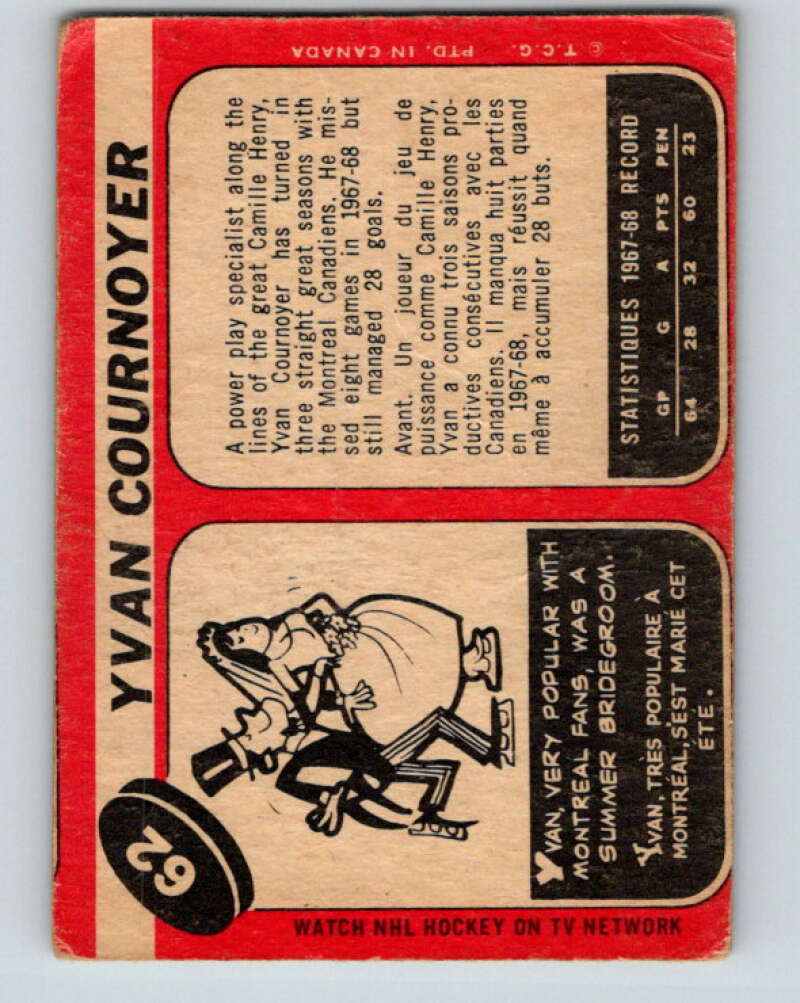 1968-69 O-Pee-Chee #62 Yvan Cournoyer Montreal Canadiens V982