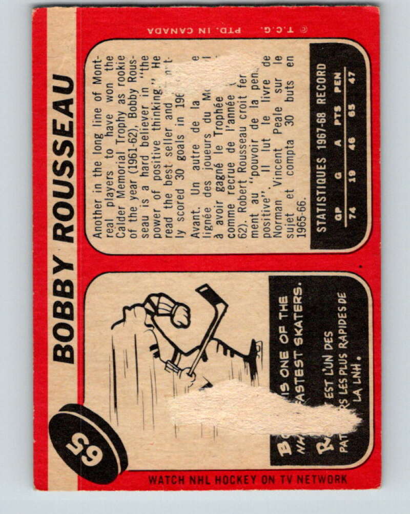1968-69 O-Pee-Chee #65 Bobby Rousseau Montreal Canadiens V985