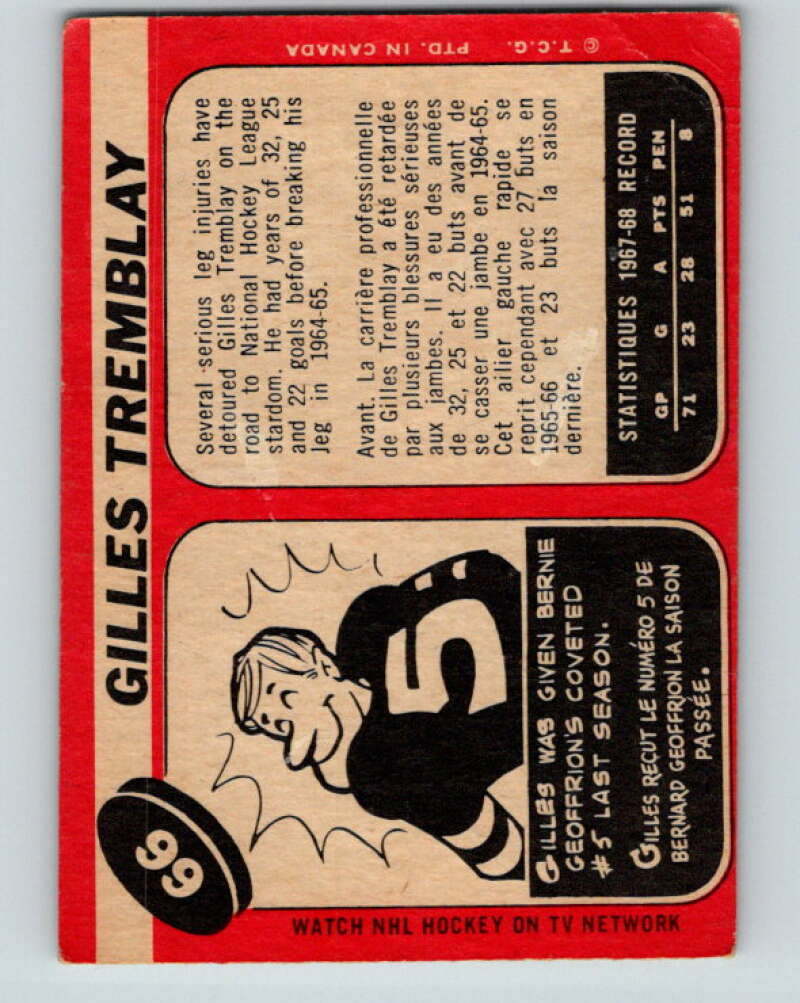 1968-69 O-Pee-Chee #66 Gilles Tremblay Montreal Canadiens V986