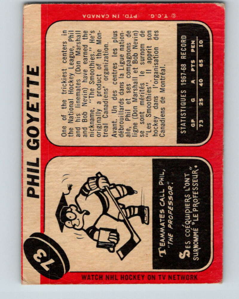 1968-69 O-Pee-Chee #73 Phil Goyette New York Rangers V995