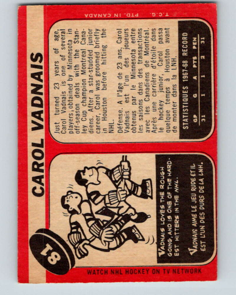 1968-69 O-Pee-Chee #81 Carol Vadnais Oakland Seals V1007