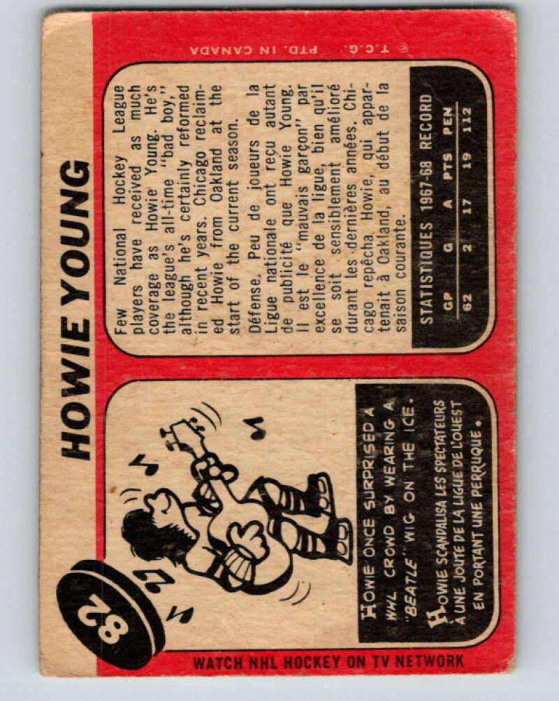 1968-69 O-Pee-Chee #82 Howie Young Chicago Blackhawks V1008