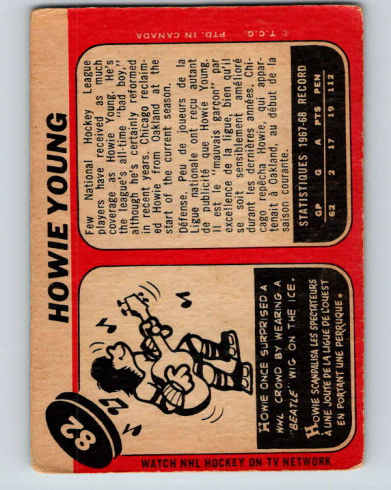 1968-69 O-Pee-Chee #82 Howie Young Chicago Blackhawks V1009