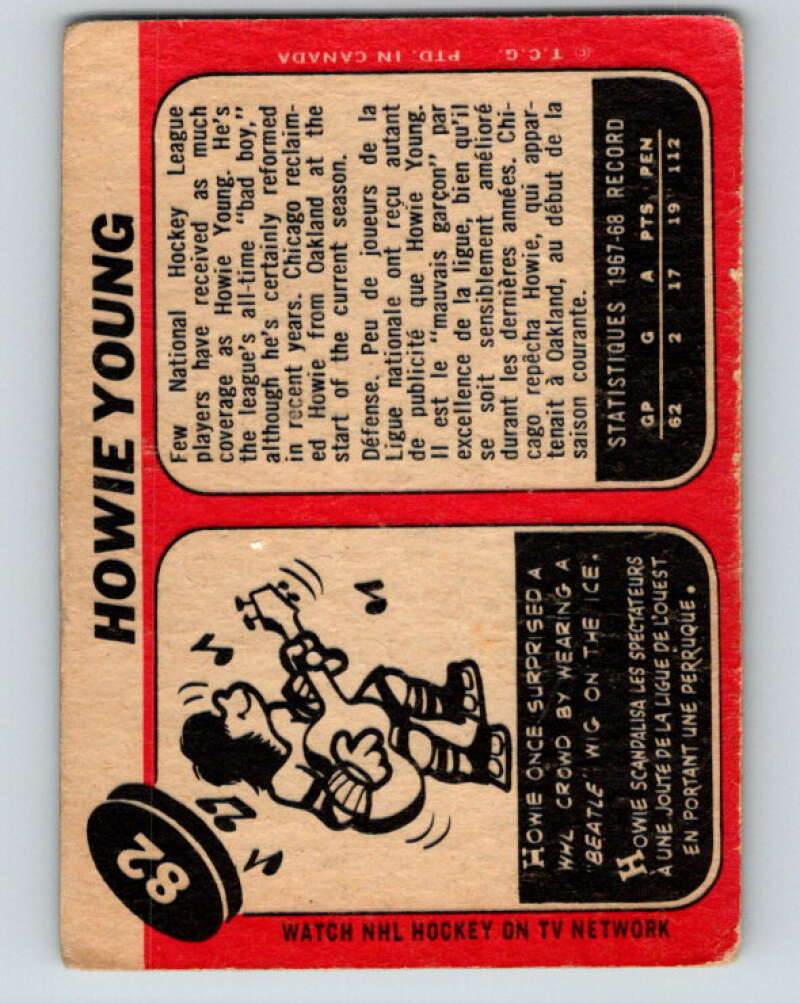 1968-69 O-Pee-Chee #82 Howie Young Chicago Blackhawks V1010