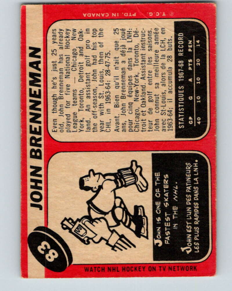 1968-69 O-Pee-Chee #83 John Brenneman UER RC Rookie Oakland Seals V1012