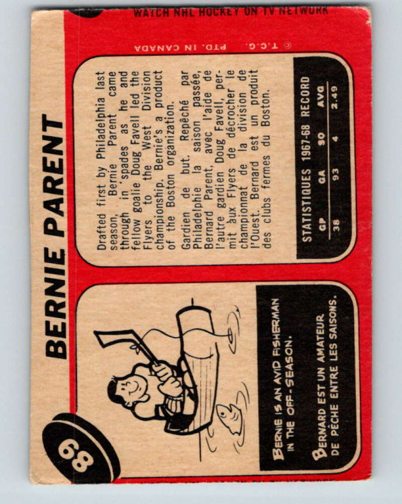 1968-69 O-Pee-Chee #89 Bernie Parent RC Rookie Philadelphia Flyers V1020