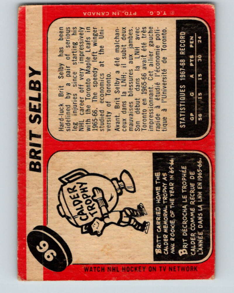 1968-69 O-Pee-Chee #96 Brit Selby Philadelphia Flyers V1028