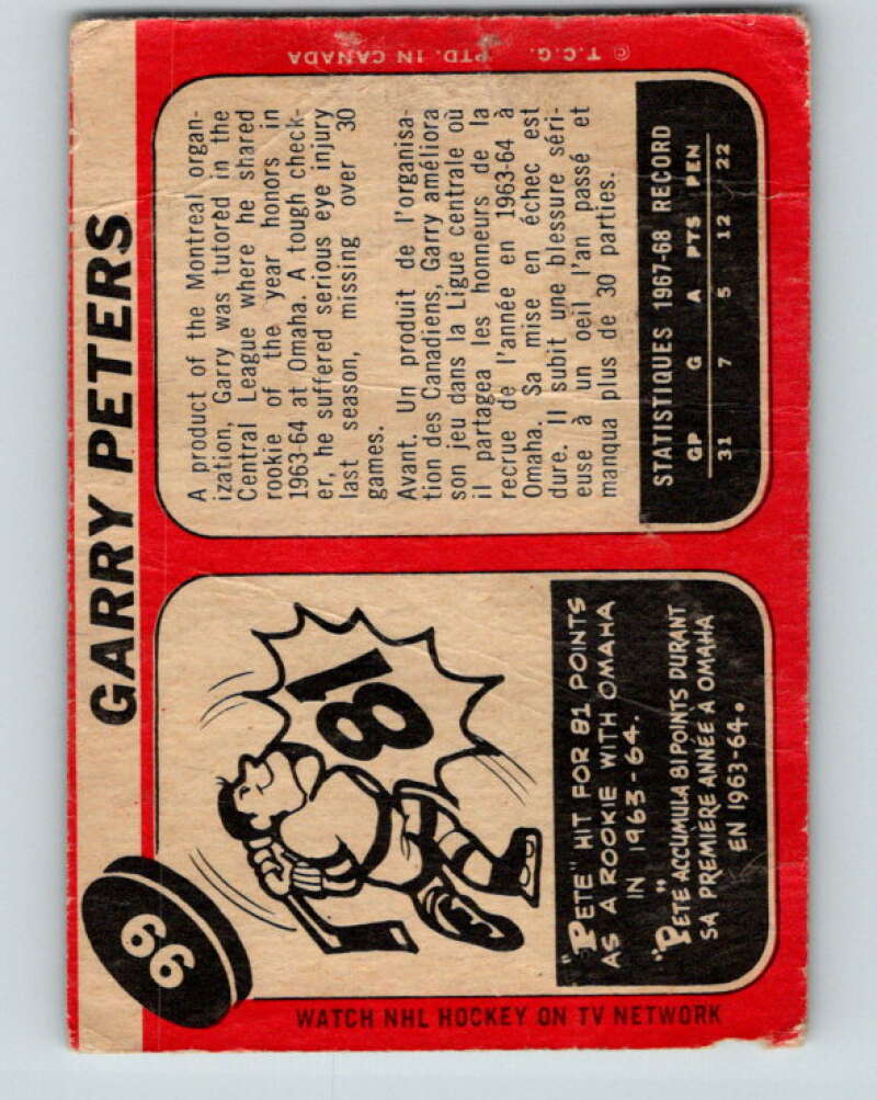 1968-69 O-Pee-Chee #99 Garry Peters Philadelphia Flyers V1031
