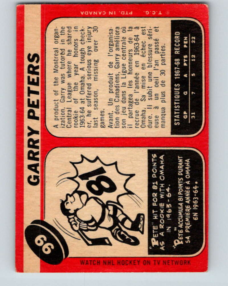 1968-69 O-Pee-Chee #99 Garry Peters Philadelphia Flyers V1032