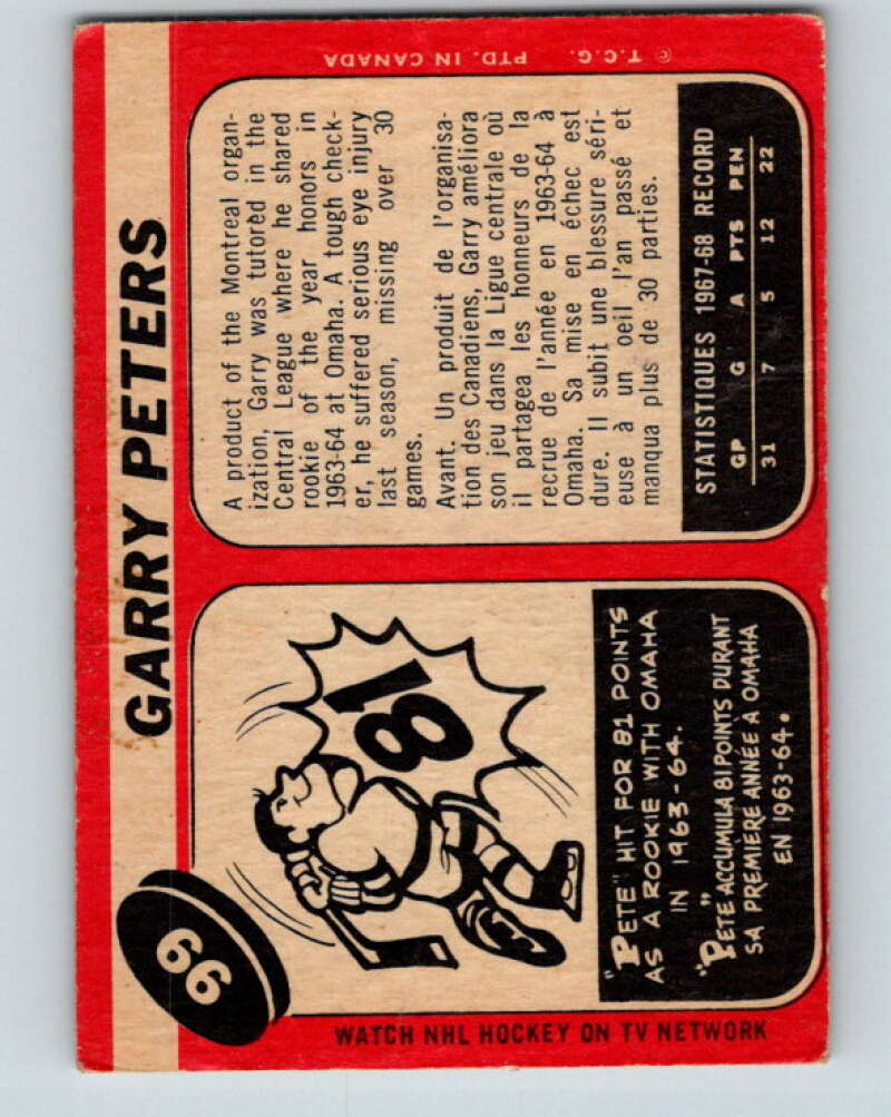 1968-69 O-Pee-Chee #99 Garry Peters Philadelphia Flyers V1033