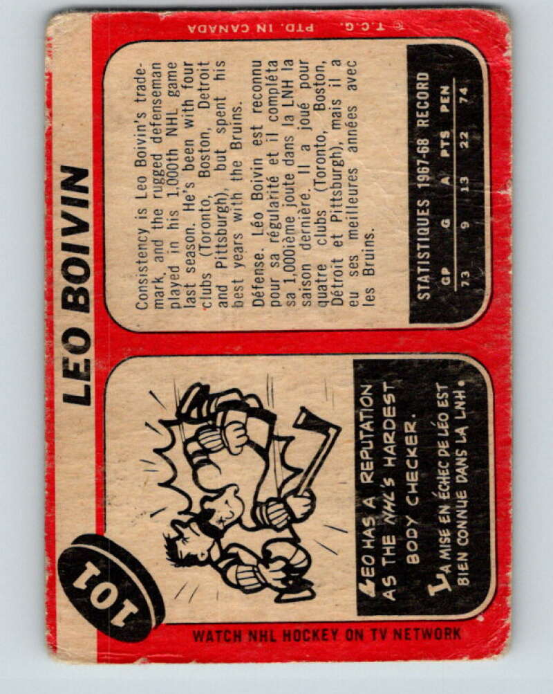 1968-69 O-Pee-Chee #101 Leo Boivin Pittsburgh Penguins V1036
