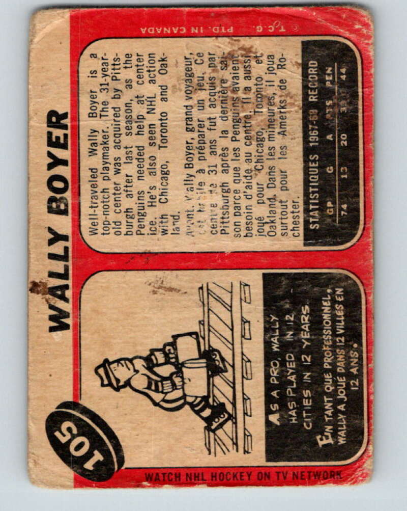 1968-69 O-Pee-Chee #105 Wally Boyer Pittsburgh Penguins V1041
