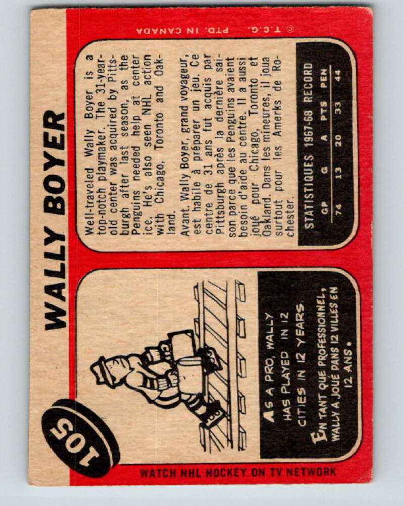 1968-69 O-Pee-Chee #105 Wally Boyer Pittsburgh Penguins V1042