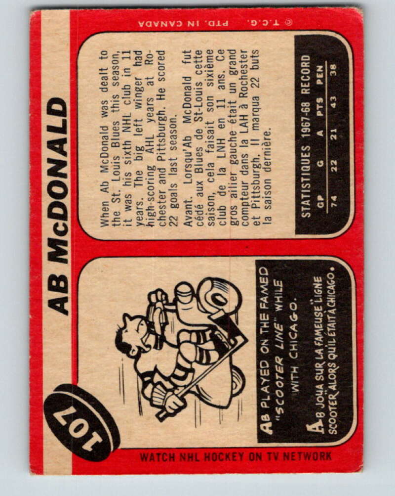 1968-69 O-Pee-Chee #107 Ab McDonald St. Louis Blues V1047
