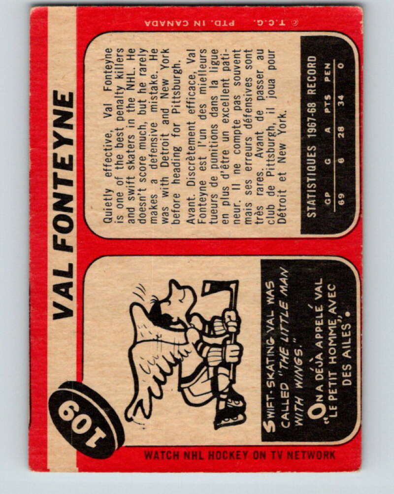 1968-69 O-Pee-Chee #109 Val Fonteyne Pittsburgh Penguins V1049