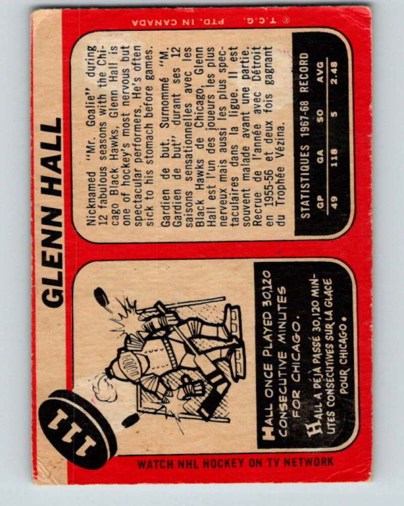 1968-69 O-Pee-Chee #111 Glenn Hall St. Louis Blues V1052