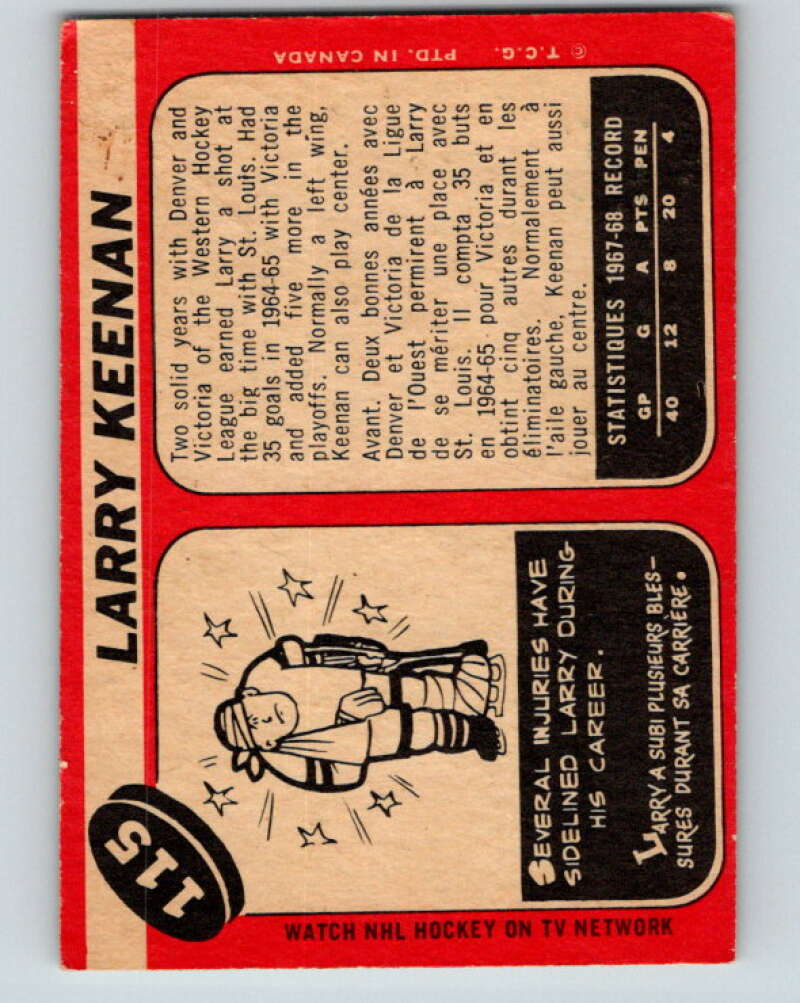 1968-69 O-Pee-Chee #115 Larry Keenan  St. Louis Blues  V1057