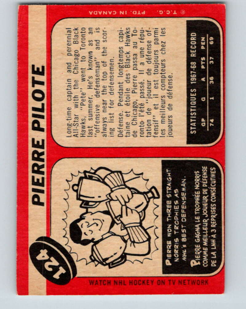 1968-69 O-Pee-Chee #124 Pierre Pilote Toronto Maple Leafs V1065