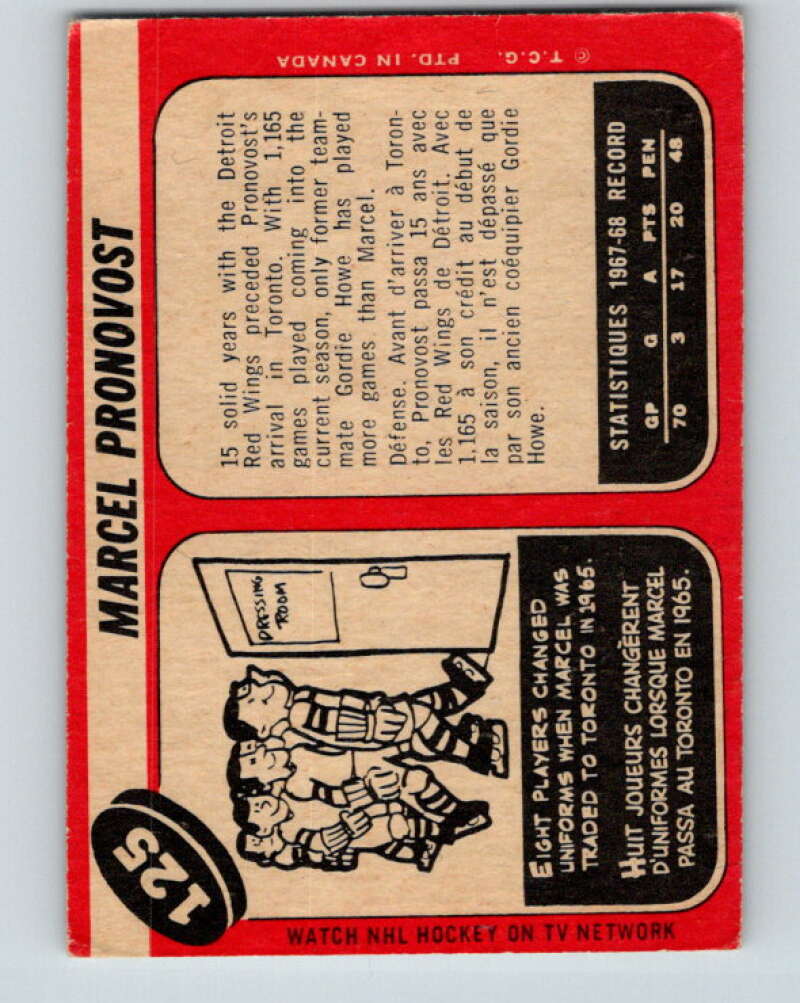 1968-69 O-Pee-Chee #125 Marcel Pronovost Toronto Maple Leafs V1066