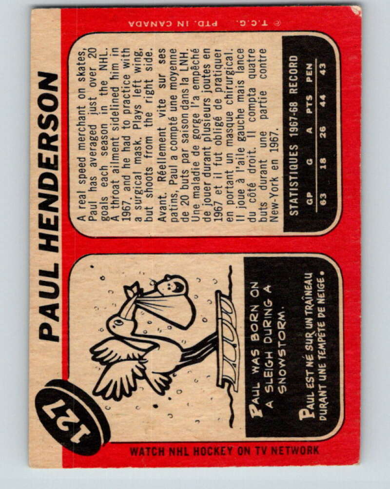 1968-69 O-Pee-Chee #127 Paul Henderson Toronto Maple Leafs V1068