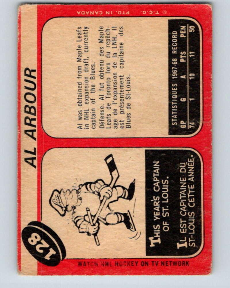 1968-69 O-Pee-Chee #128 Al Arbour St. Louis Blues V1069