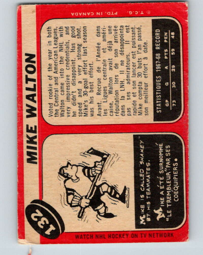 1968-69 O-Pee-Chee #132 Mike Walton Toronto Maple Leafs V1075
