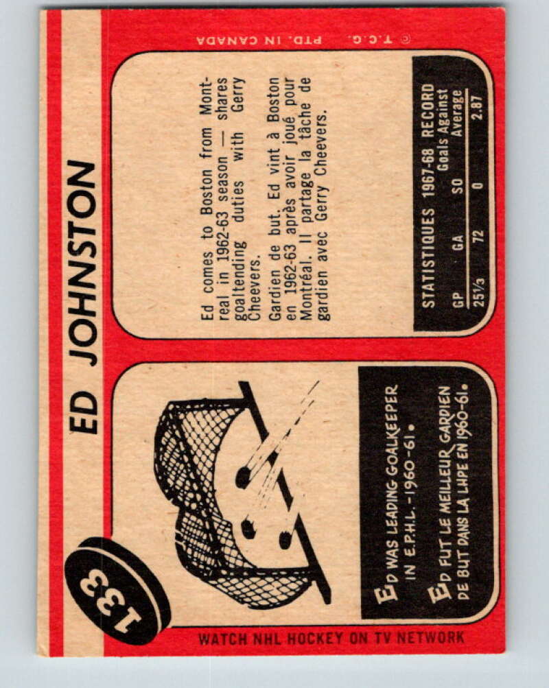 1968-69 O-Pee-Chee #133 Ed Johnston Boston Bruins V1076