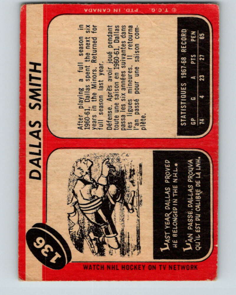 1968-69 O-Pee-Chee #136 Dallas Smith Boston Bruins V1080