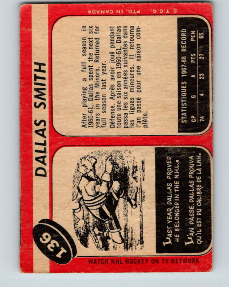 1968-69 O-Pee-Chee #136 Dallas Smith Boston Bruins V1081