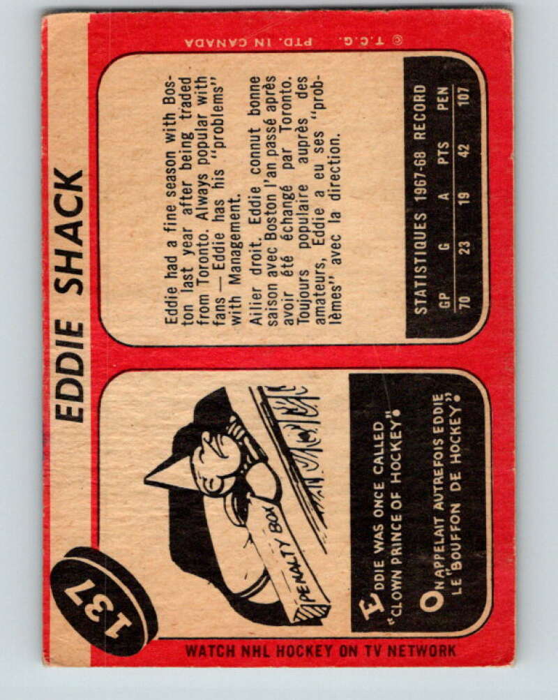 1968-69 O-Pee-Chee #137 Eddie Shack Boston Bruins V1082