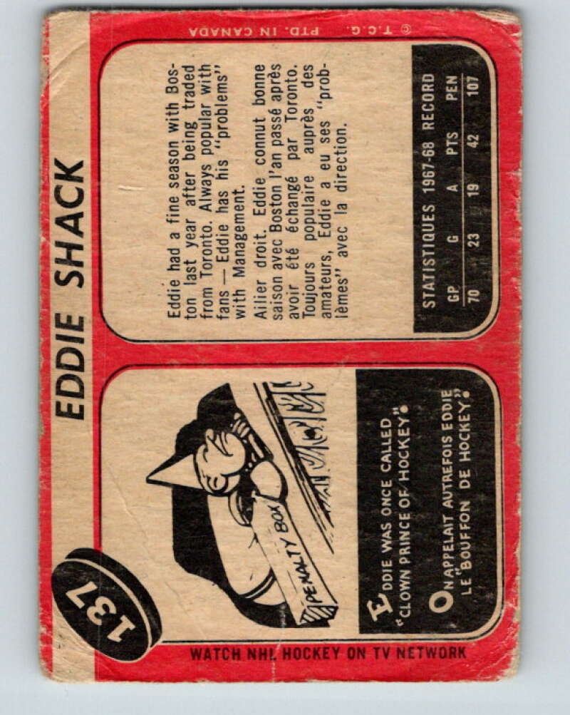 1968-69 O-Pee-Chee #137 Eddie Shack Boston Bruins V1083