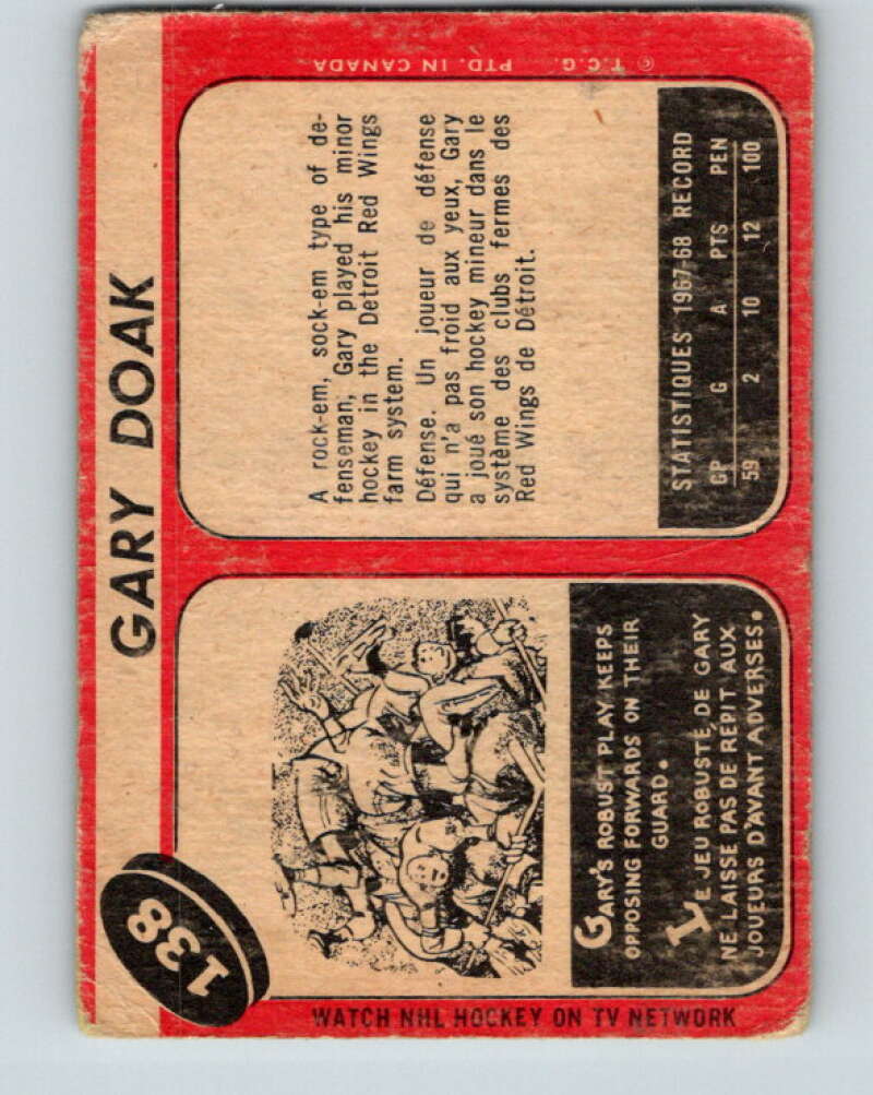 1968-69 O-Pee-Chee #138 Gary Doak Boston Bruins V1084