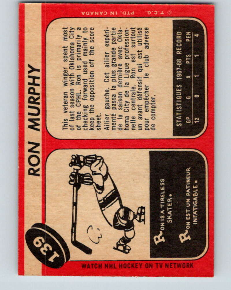 1968-69 O-Pee-Chee #139 Ron Murphy Boston Bruins V1086