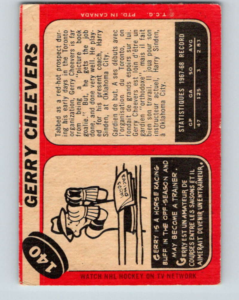 1968-69 O-Pee-Chee #140 Gerry Cheevers Boston Bruins V1088