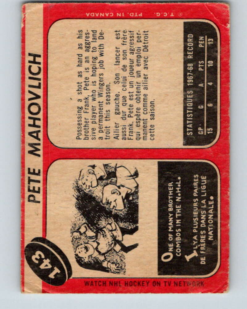 1968-69 O-Pee-Chee #143 Pete Mahovlich Detroit Red Wings V1092