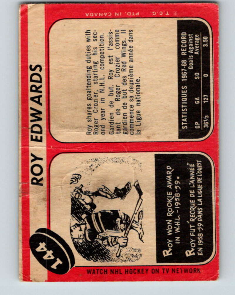 1968-69 O-Pee-Chee #144 Roy Edwards Detroit Red Wings V1093