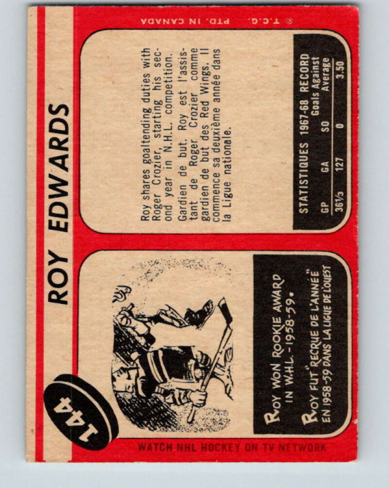 1968-69 O-Pee-Chee #144 Roy Edwards Detroit Red Wings V1094