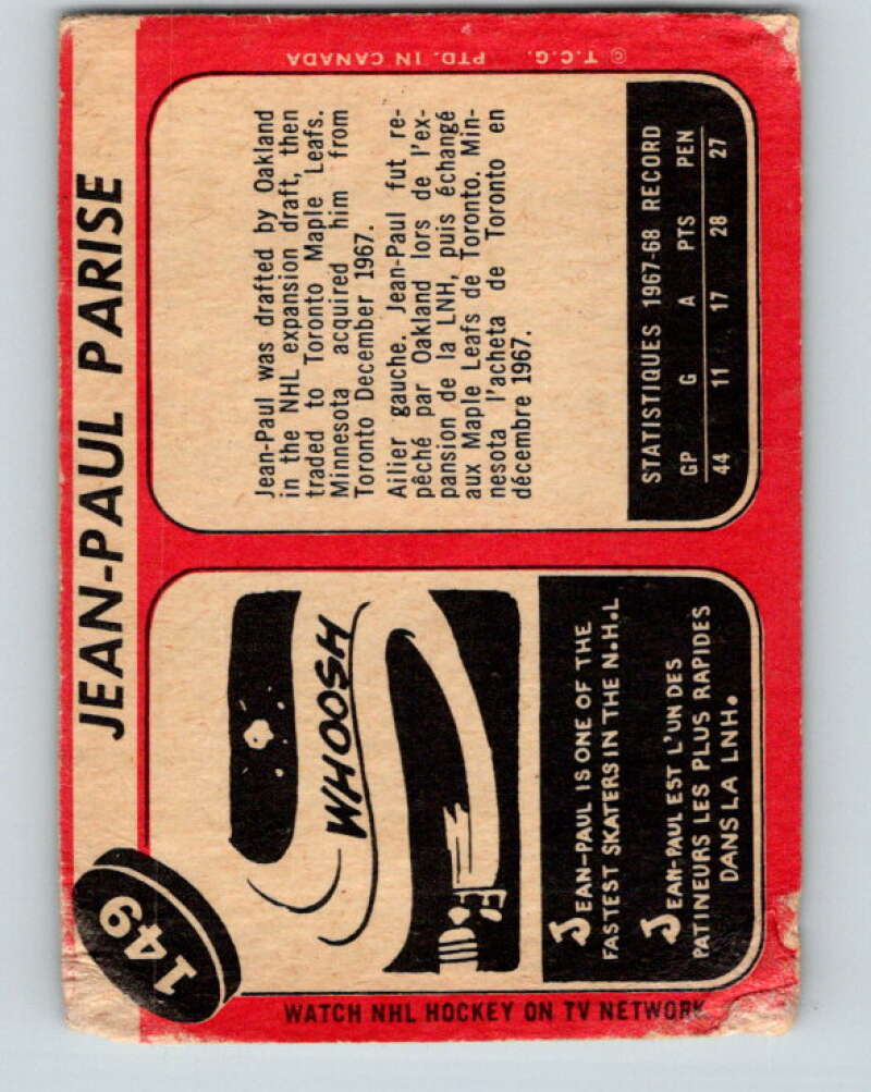 1968-69 O-Pee-Chee #149 J.P. Parise RC Rookie Minnesota North Stars V1100
