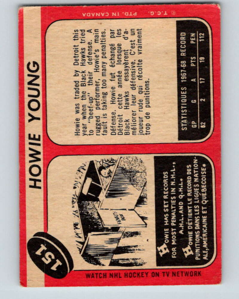 1968-69 O-Pee-Chee #151 Howie Young Chicago Blackhawks V1102