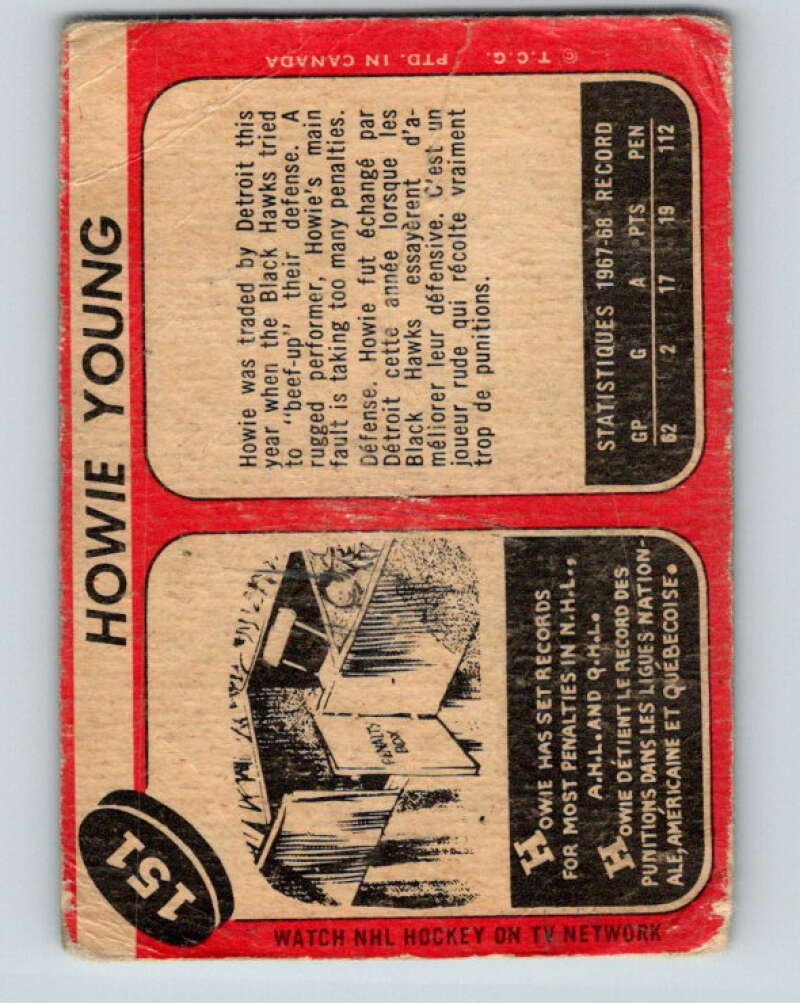 1968-69 O-Pee-Chee #151 Howie Young Chicago Blackhawks V1103