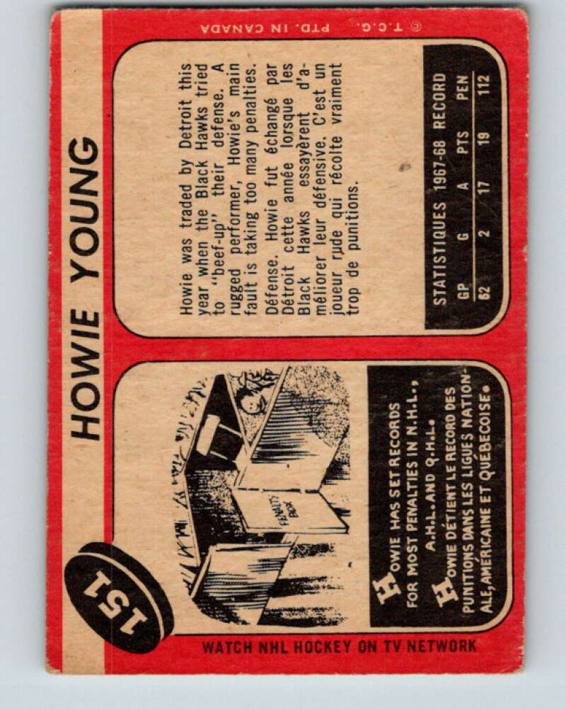 1968-69 O-Pee-Chee #151 Howie Young Chicago Blackhawks V1104