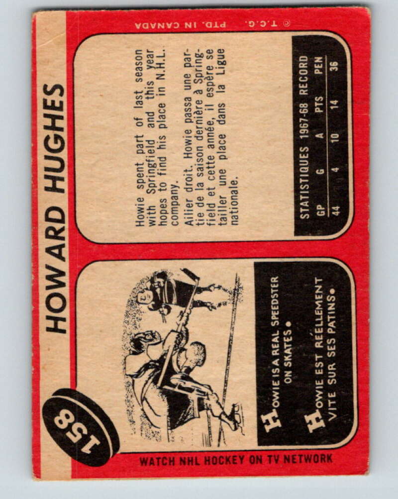 1968-69 O-Pee-Chee #158 Howie Hughes RC Rookie Los Angeles Kings V1117