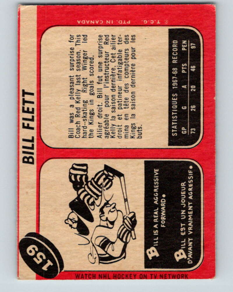 1968-69 O-Pee-Chee #159 Bill Flett RC Rookie Los Angeles Kings V1118