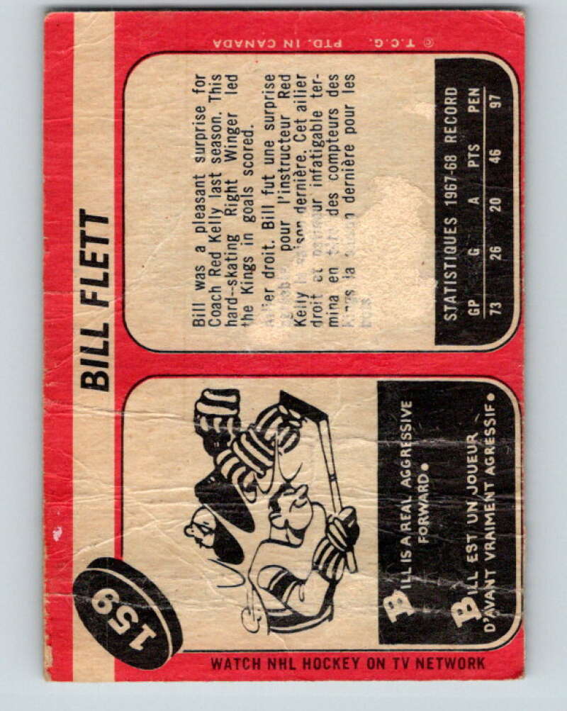 1968-69 O-Pee-Chee #159 Bill Flett RC Rookie Los Angeles Kings V1119