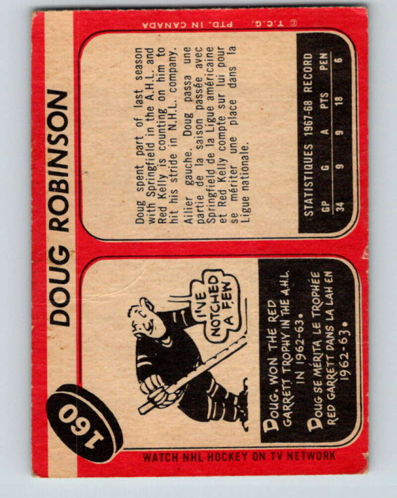 1968-69 O-Pee-Chee #160 Doug Robinson Los Angeles Kings V1120